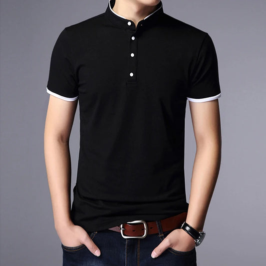 Men's Business Casual Polo Short Sleeve T-shirt Summer Comfortable and Breathable Solid  Top