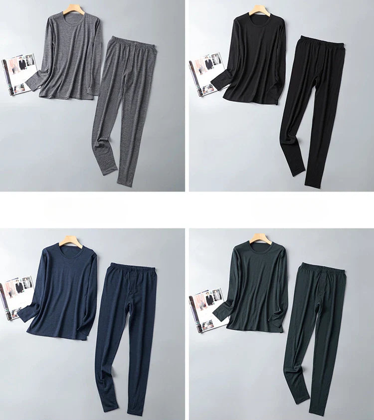 100% Merino Wool Base Layer Set Men 150G Winter Merino Wool Thermal Underwear Sets Lightweight Long Sleeve Top Bottom Pants