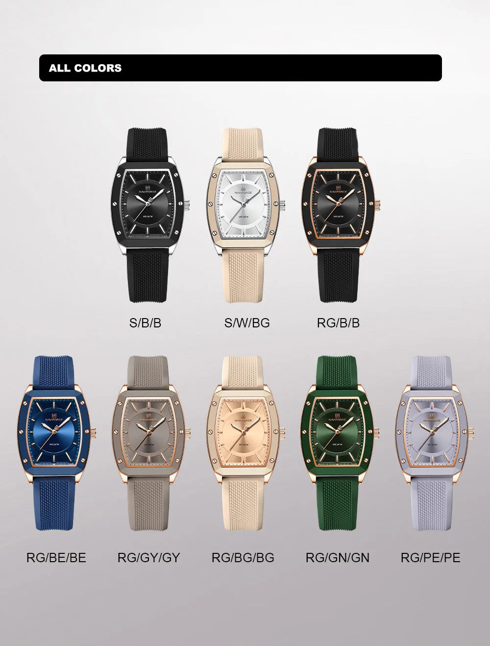 NAVIFORCE Top Brand Women Tonneau Watches Fashion Ladies Quartz Watch Silicone Strap Gift Female Wristwatch Relojes Para Mujer