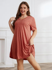 Plus Size Solid Color Women Dresses V Neck Short Sleeve Summer Robe Oversized