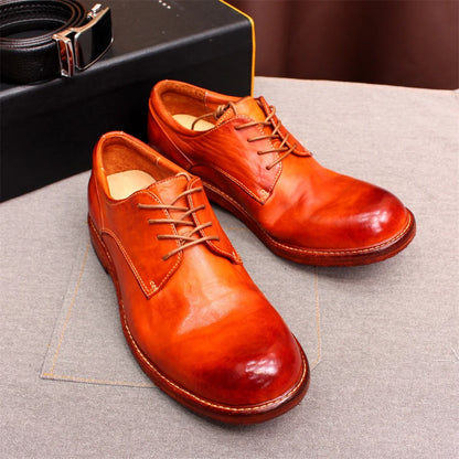 Handmade Goodyear Sewn Comfortable Men's Derby Formal Shoes Soft Leather Genuine Leather Round Toe Non-slip Casual Shoes for Men