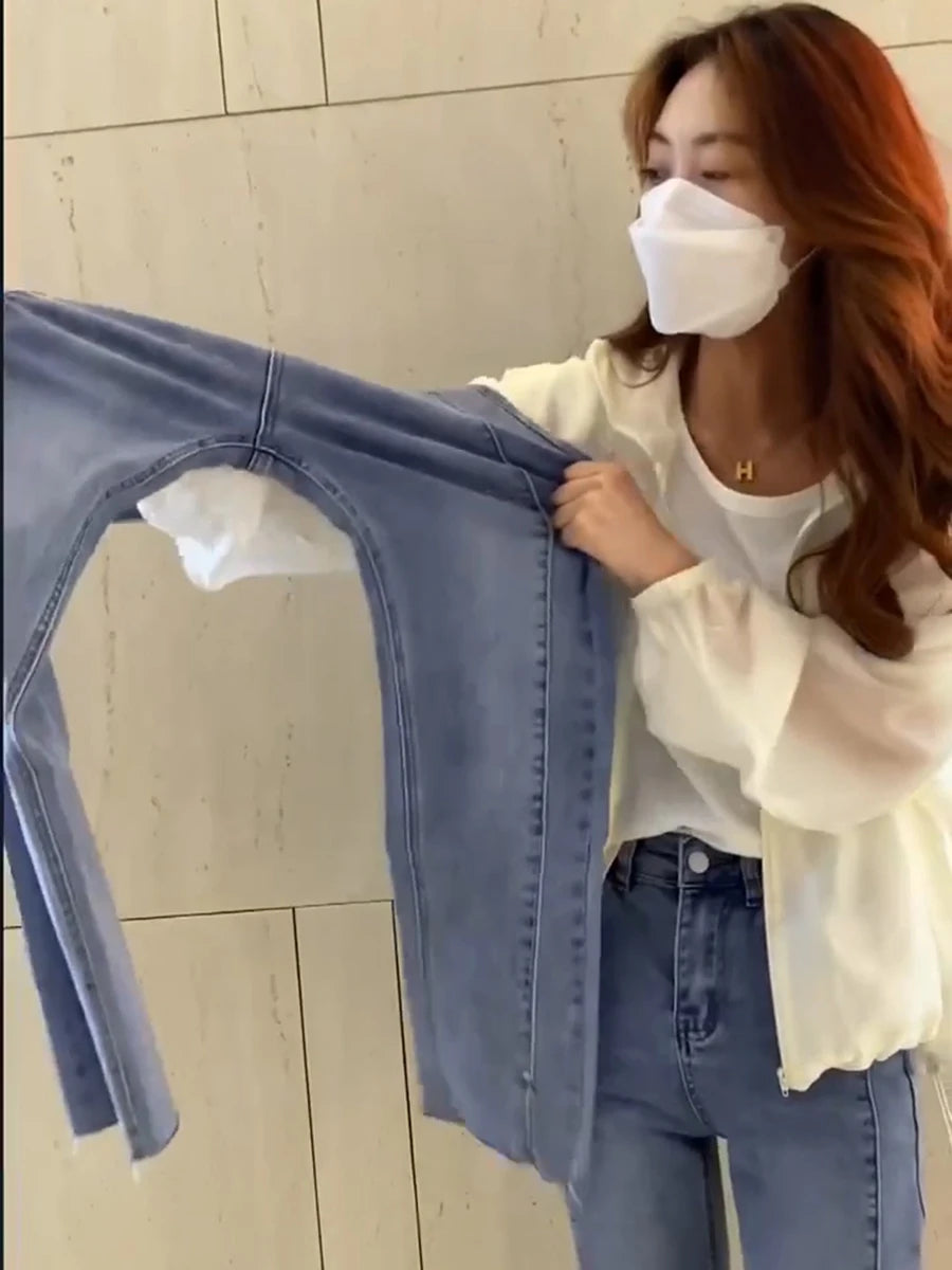 Y2k Pear-shaped Body Wear With Plus-size 2023 Spring And Autumn Split Jeans