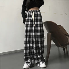 Oversize Women Sweatpants Fashion Black Plaid Casual Pants