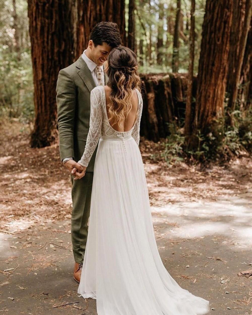 White Bridesmaid Dresses: Boho Wedding Dress for Women Bride Backless Long Sleeve