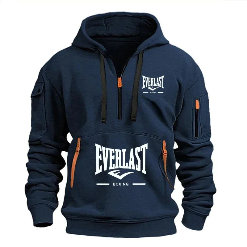 Modo herfst en inverno herenmerkkleding ontwerp met mealous ritsen bedrukte moletom com capuz casual losse trui met capuchon