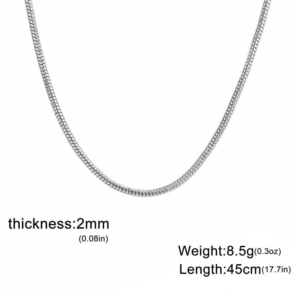 My Shape Round Snake Chain Necklace for Women Men Stainless Steel Link Chain 0.9mm 1.2mm 2mm Chains Choker Fashion Jewelry Gifts