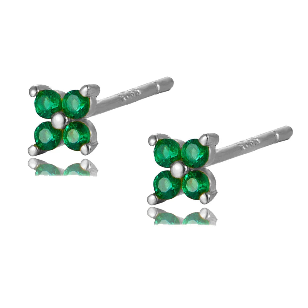 WANTME 925 Sterling Silver Romantic Color Zircon Three-petal Flower Stud Earrings for Women Fashion Huggies Piercing Jewelry