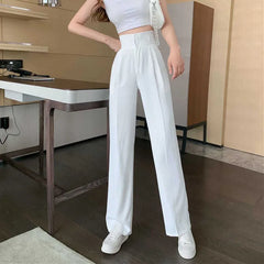 Black White Women Straight Pants Korean Fashion High Waist Wide Leg Trousers