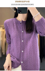 Wool Cardigan Womens Clothing O-neck Sweater Mujer Long Sleeve Tops Knitwears