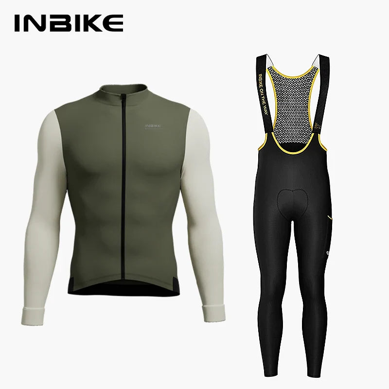 INBIKE Fleece Men's Cycling Jersey  Winter Cycling Sets Warm Long-sleeved Suit Soad Bike Bicycle Jacket Overalls Riding Suit