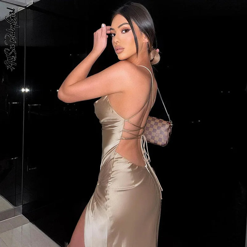 Evening Dresses: Party Dresses Backless Midi Dress Women Sleeveless