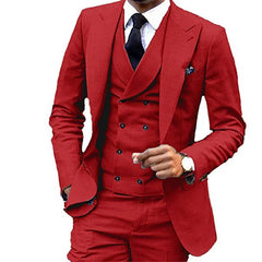 Men Suit One Button Lapel Double Breasted Slim 3 Piece Fit Casual Business Dress Suits