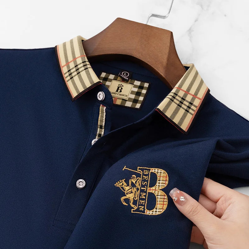 Summer men's fashion casual short sleeved polo shirt high-end boutique embroidered top comfortable and breathable lapel T-shirt