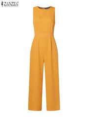 Women Sleeveless Long Jumpsuit ZANZEA 2023 Summer Wide Leg Pant