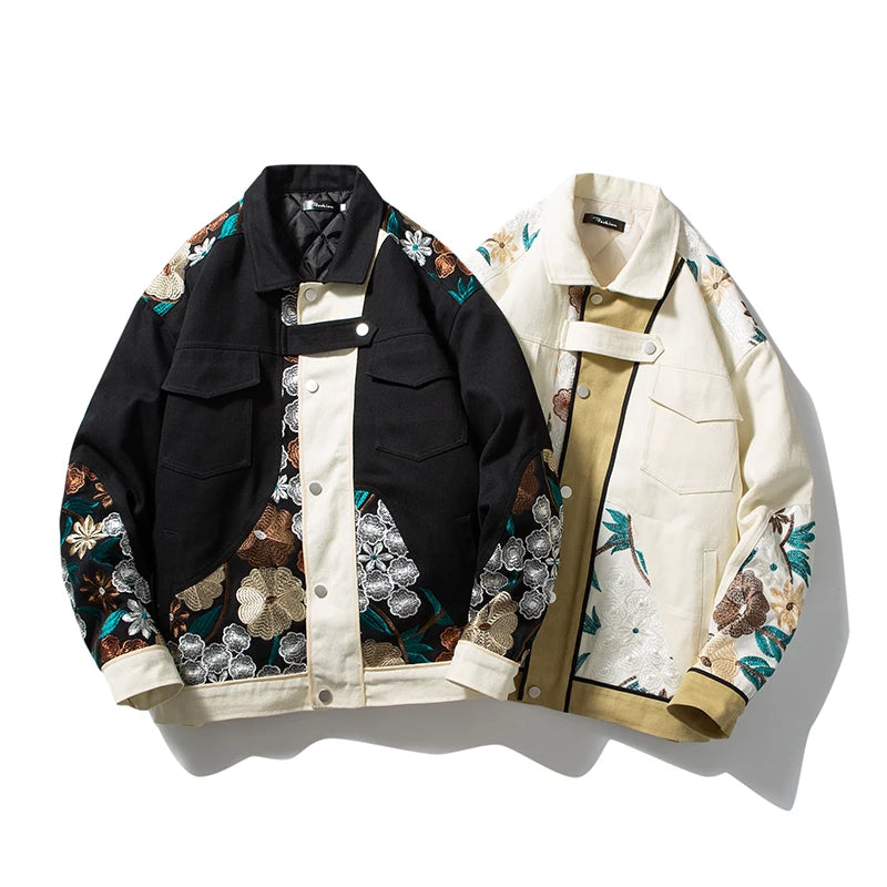 Men Flowers Print Cotton Twill Winter Casual Jacket Slim Fit Design Streetwear