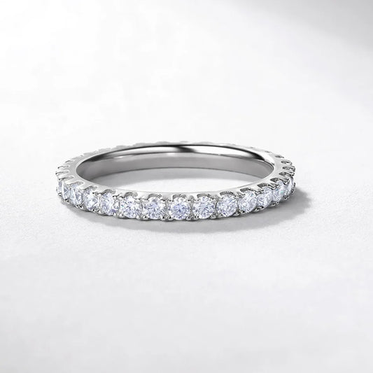 ALLNOEL 2mm Full Moissanite Ring for Women D Color VVS1 Female Single Tail Ring 925 Silver Ring Wedding Eternity Band With GRA