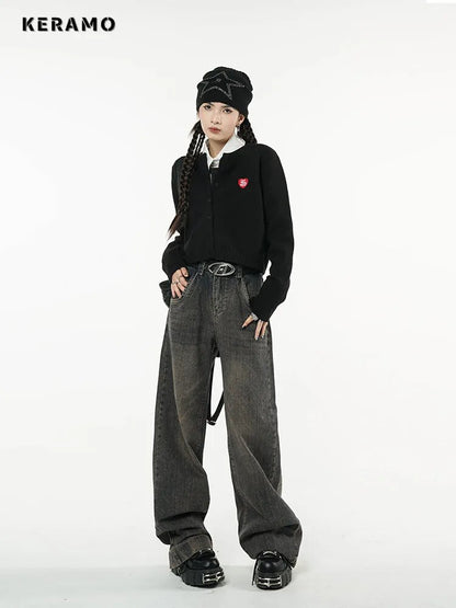 Harajuku Jeans High Waist Streetwear Baggy Jeans Hip-hop Women Pants Autumn Winter Straight Wide Leg Jeans 2023 Y2K Feamle