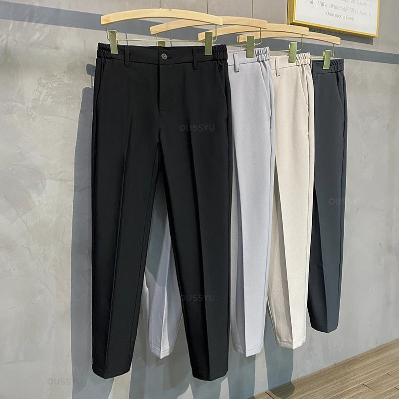2024 Spring Summer Men's Casual Pants Suit Pant Slim Fit Work Elastic Waist