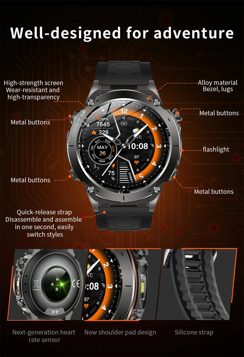 New Men Outdoors Sports Military GPS SmartWatch 10ATM Waterproof 730mAh High Battery Compass NFC HD Call For Android IOS Watch