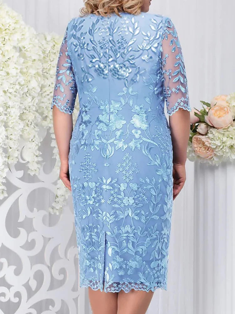 Plus Size Party Dress for Wedding Guest Luxury Elegant Women's 50 Year Ladies Lace Floral Prom Bodycon Chubby Women's Dresses