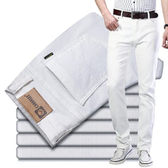 Men Brand Fashion White Jeans Business Casual Classic Style Slim Fit Soft