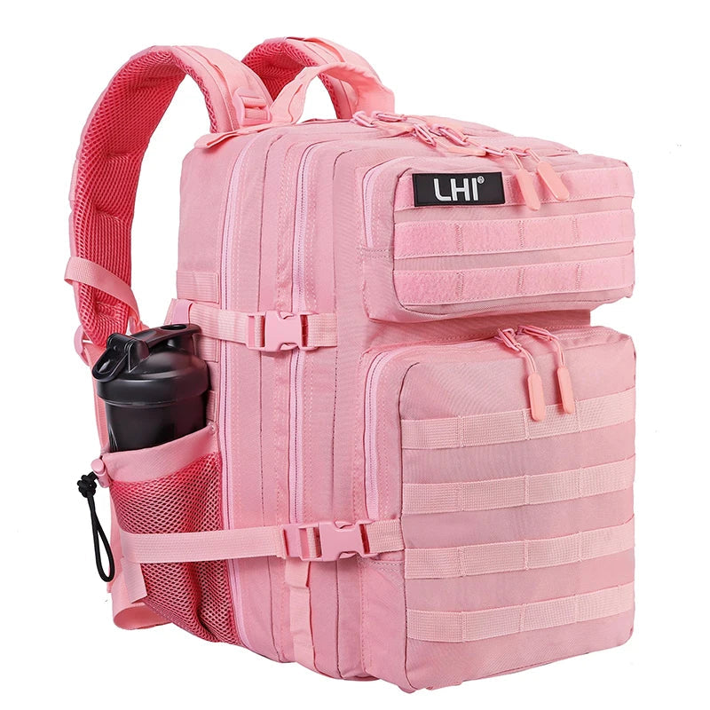 LHI 45L Tactical Backpack for Men and Women Large Athlete Gym Bag Outdoor Sports Hiking Survival Rucksack with Bottle Holder