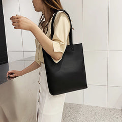 Solid Color PU Leather Tote Crossbody Bag For Women Large Capacity Fashion