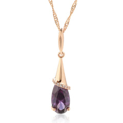 Fashion 585 Rose Gold Color Long Pendant Necklace for Women Water Drop Purple