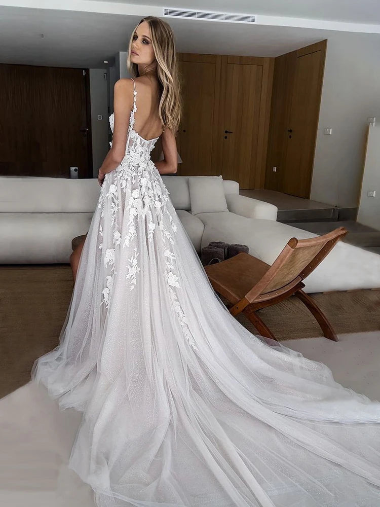 White Bridesmaid Dresses: Wedding Dresses High Side Split Lace Appliques Beach