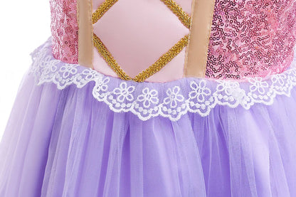 Sequined Princess Party Ball Gown for Girls Festival Halloween Cosplay Tangled