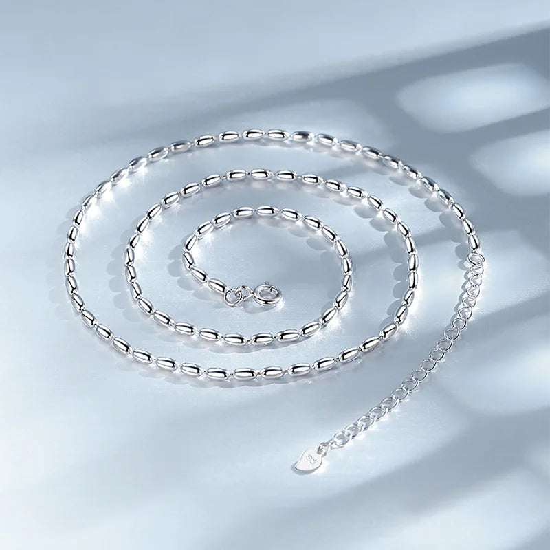 925 Sterling Silver Necklace With Simple Geometric Beads Choker Shiny And Delicate