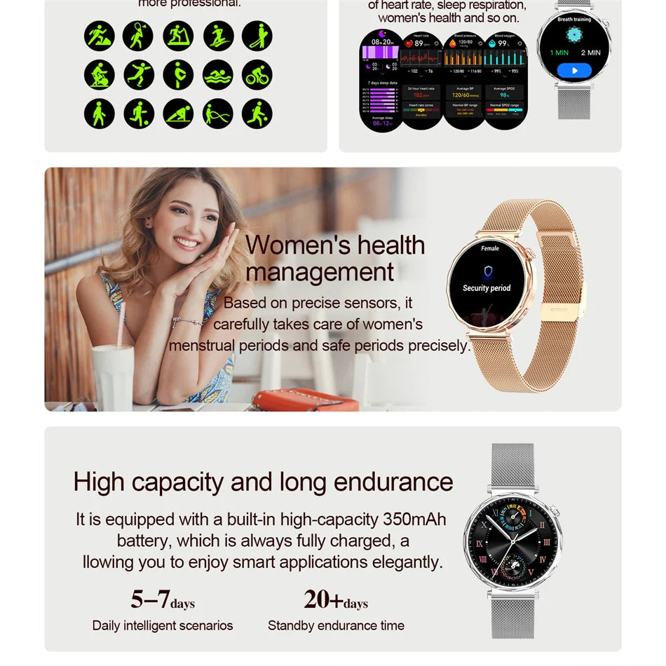 Fashion Women's Smart Watch AMOLED HD Screen Health Monitoring GPS Sports Track Watch Bluetooth Call Smartwatch Android IOS