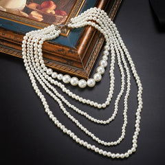 Vintage Imitation Pearl Choker Necklace Art Deco Flapper Accessories for Women White