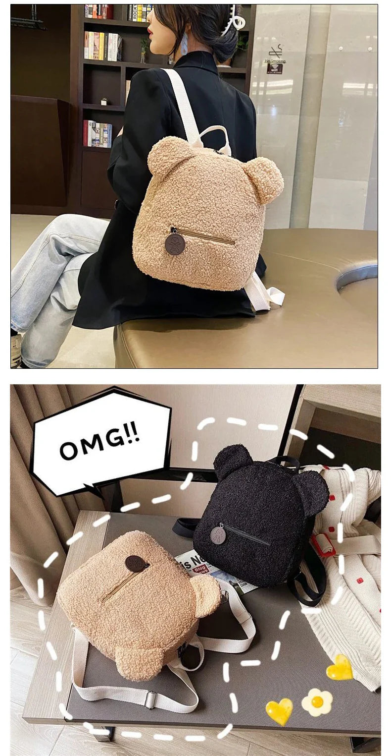 Plush Backpack Cute Little Bear Ear Backpack Large Capacity Cartoon Student Backpack