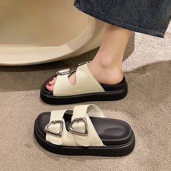 Slides Rubber Black Women's Slippers and Ladies Sandals Round Toe Height