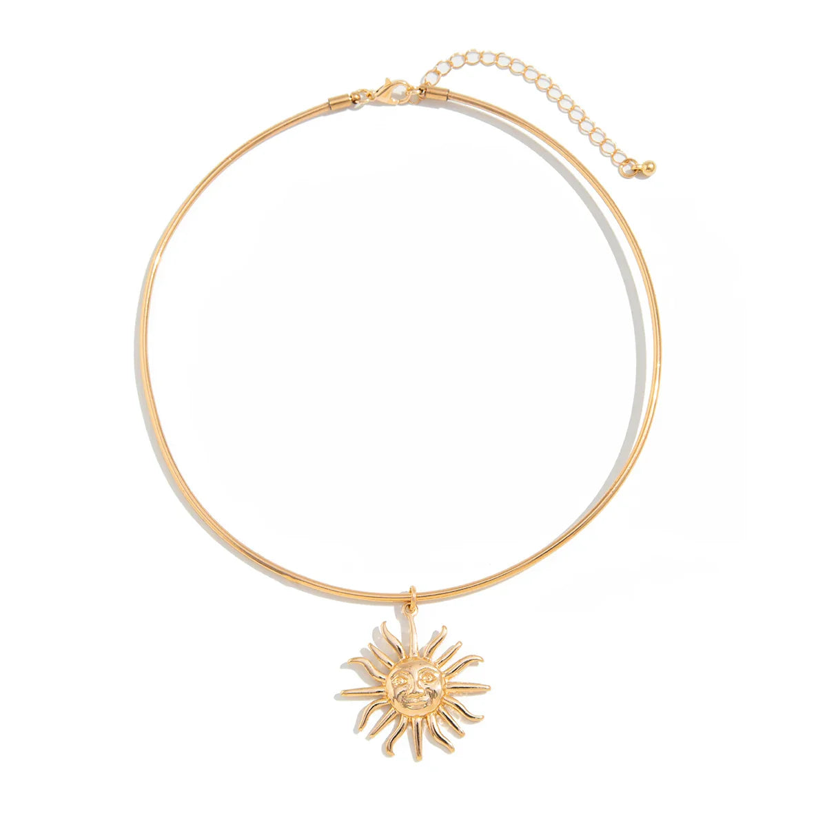 SHIXIN Retro Smooth Golden Metal Thin Choker Necklace for Women Trendy Sun Pendant Necklace Torques Summer Neck Chain Jewelry