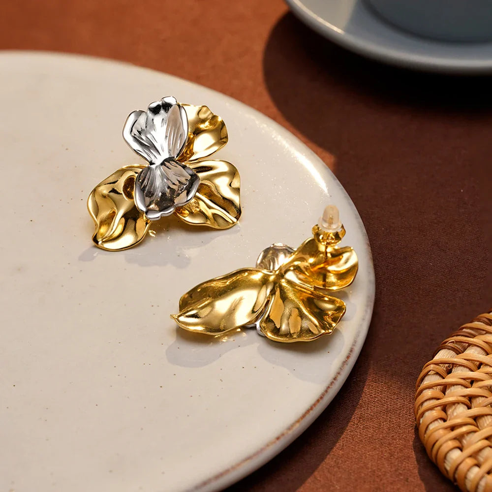 ENFASHION Aretes De Mujer Two Tone Flower Stud Earrings For Women's Stainless steel 18K Gold Plated Fashion Dating E251745