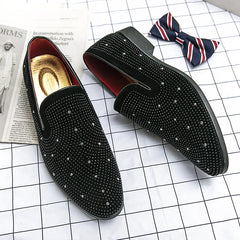 Black Rhinestone Men loafers Gold Spiked Rivets Formal Men Casual Shoes