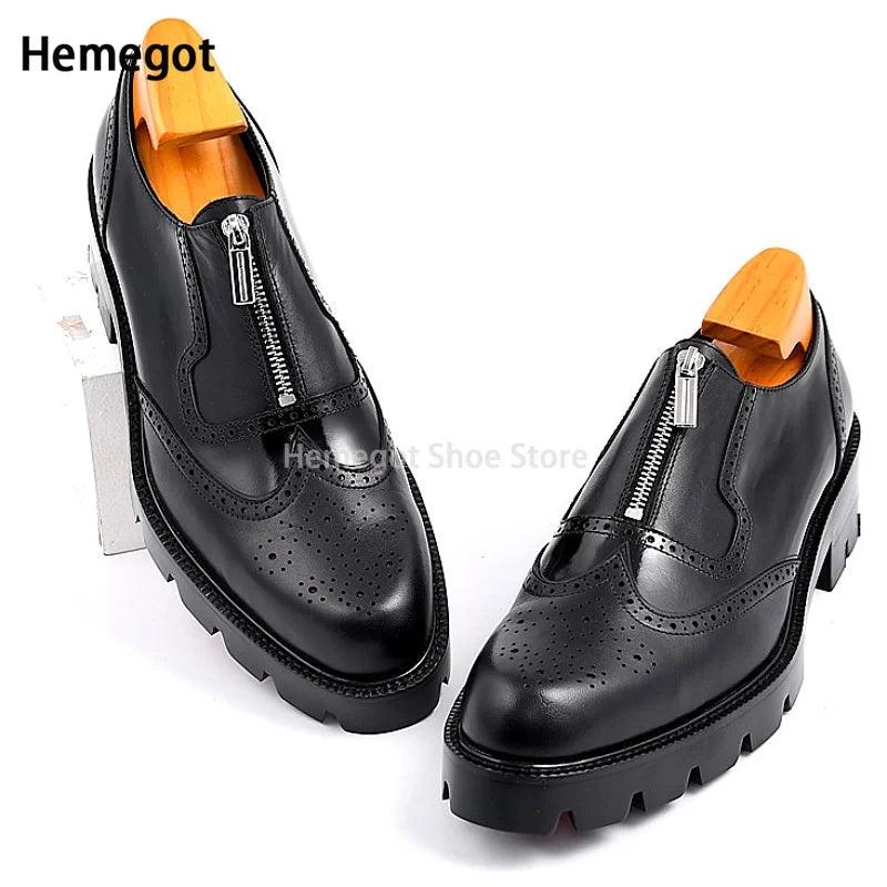 Men's Genuine Leather Oxford Shoes Classic Slip On Office Dress Wedding Brogue Pointed Toe Business Formal Shoes for Men