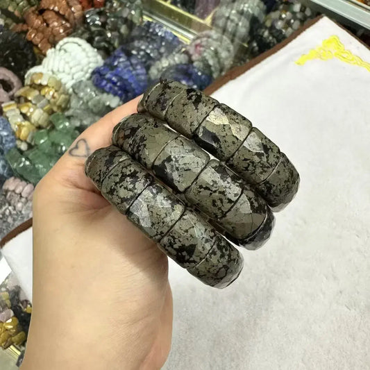 Natural 12x15mm Faceted Stone Unique Crystal Citrine Agate Amethyst Pyrite Fashion Elastic Handcrafted Bracelets Energy Bangles