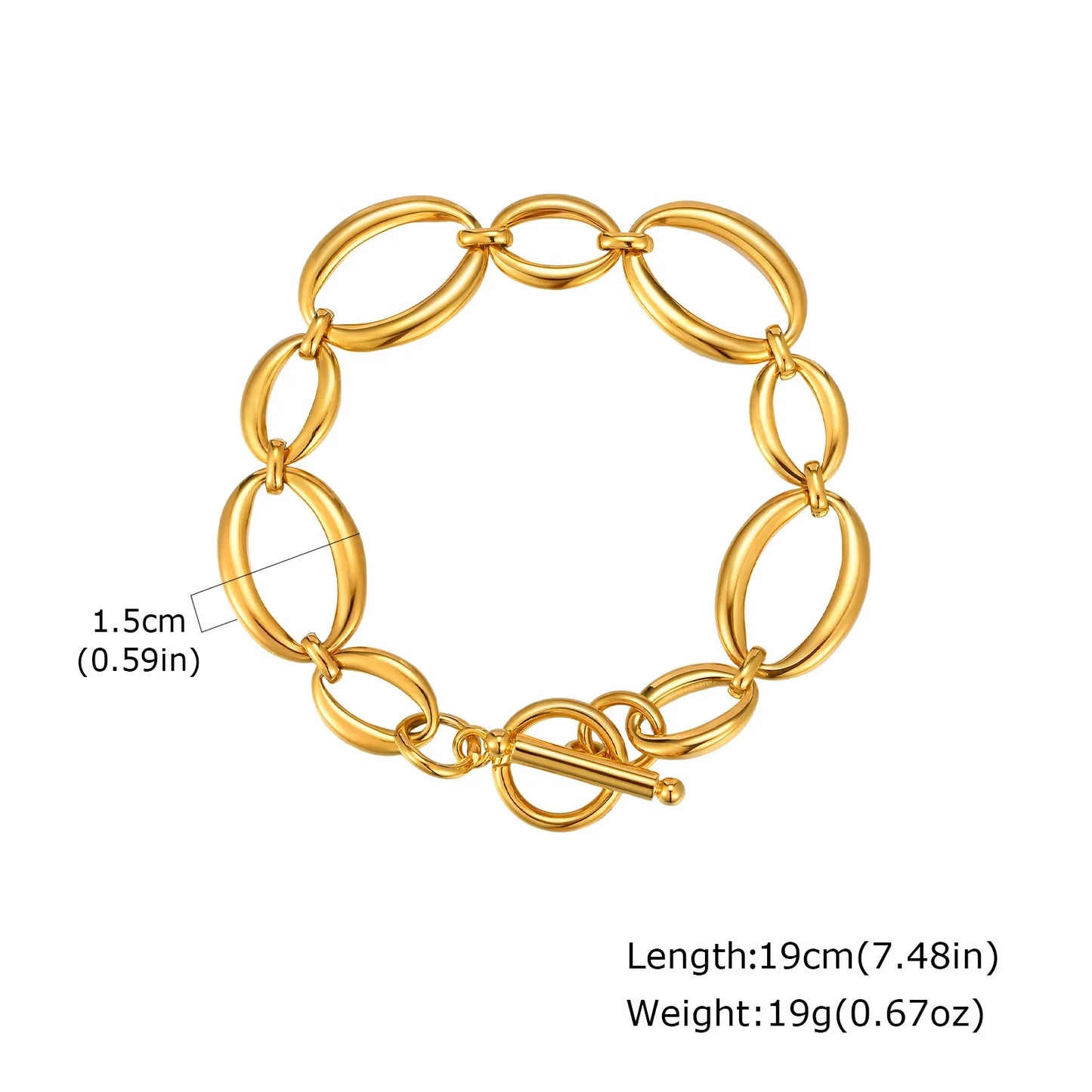 Chunky Bold Toggle Bracelets for Women, Stainless Steel OT Buckle Link Chain Bracelet Gold Plated Tarnish Free