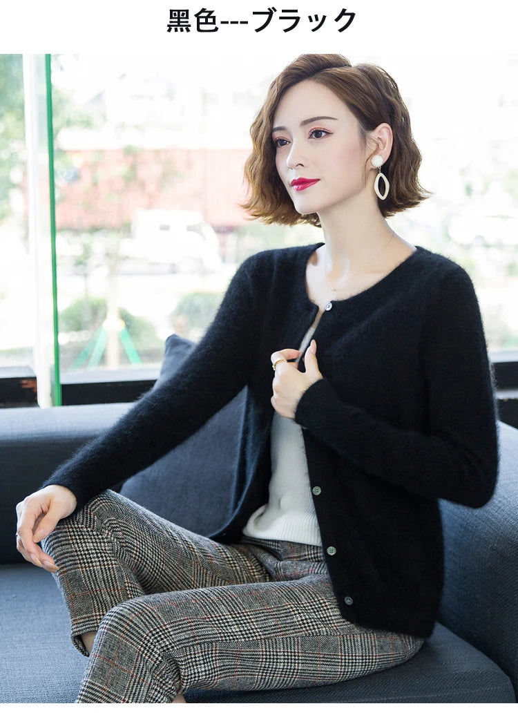 Women Cardigan Large Size Warm Pure Mink Cashmere Sweaters O-neck Loose Coat