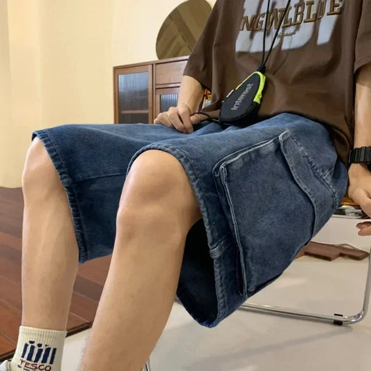 DAILOU Summer Men Denim Short Streetwear Vintage Korean Harajuku Pocket Jeans Shorts Hip Hop Cargo Pants Oversized Bottoms