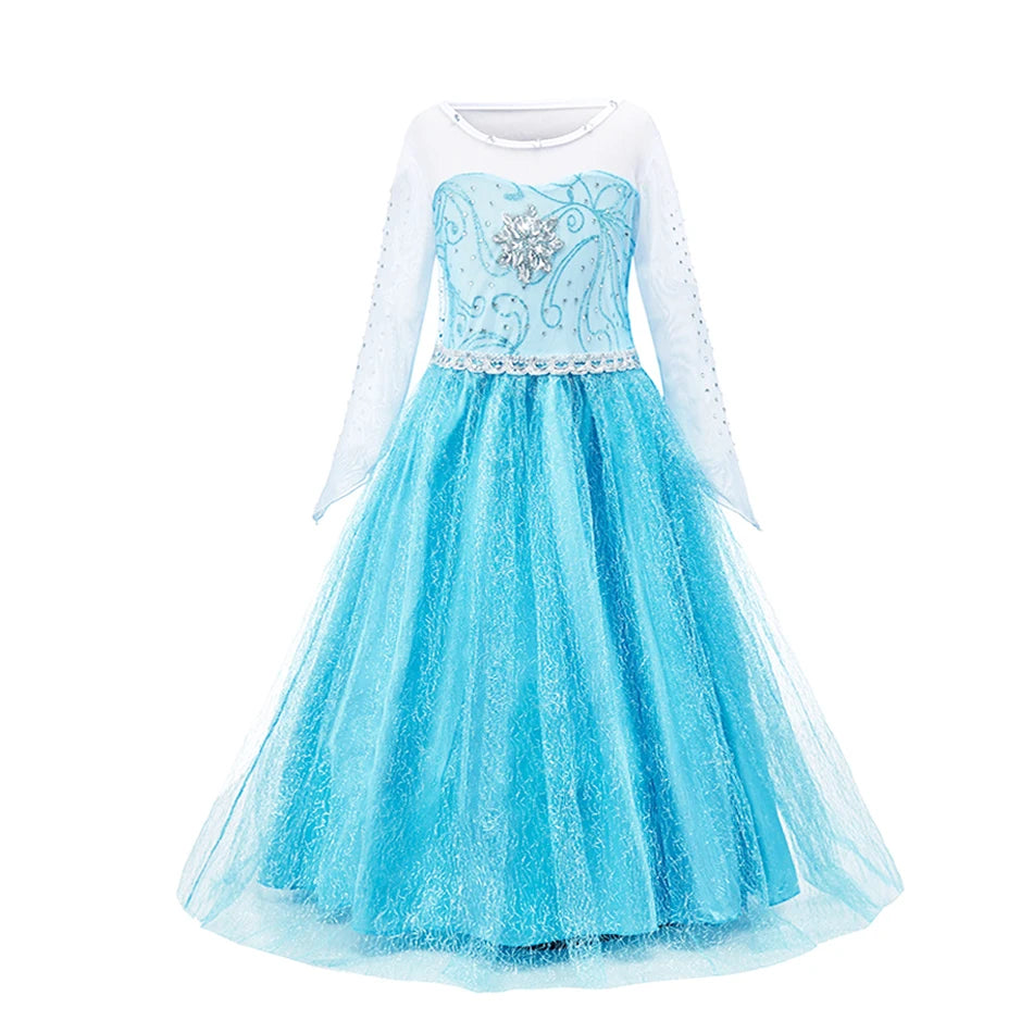 Girls Dress Children Mesh Print Princess Dress Kids Anna Cosplay