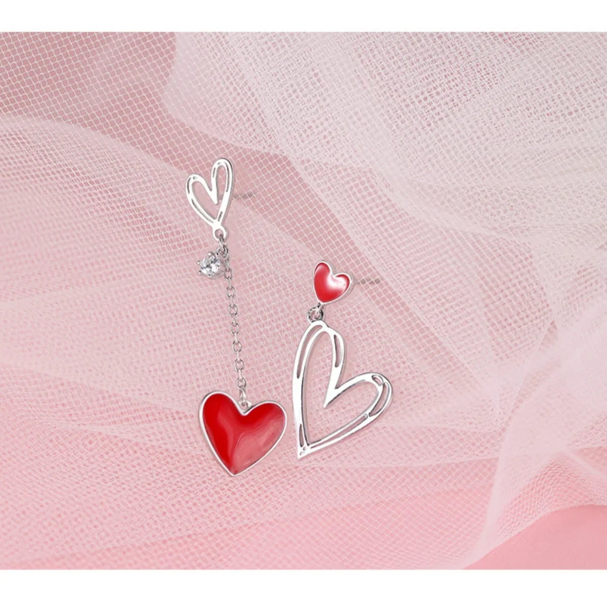 Korean Asymmetric Hollow Black Heart Dangle Earrings For Women Temperament Exaggerated Love Heart Drop Earrings Wedding Jewelry