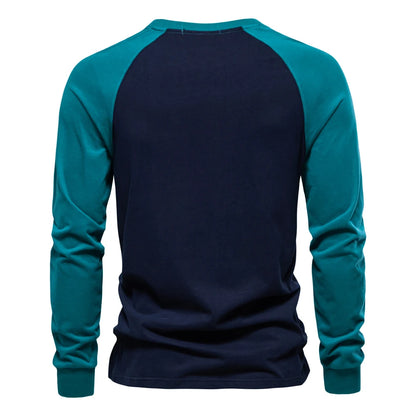 AIOPESON Men's T-shirts 100% Cotton Long Sleeve O-neck Pactwork Casual T shirts for Men New Spring Designer Tees Men Clothing