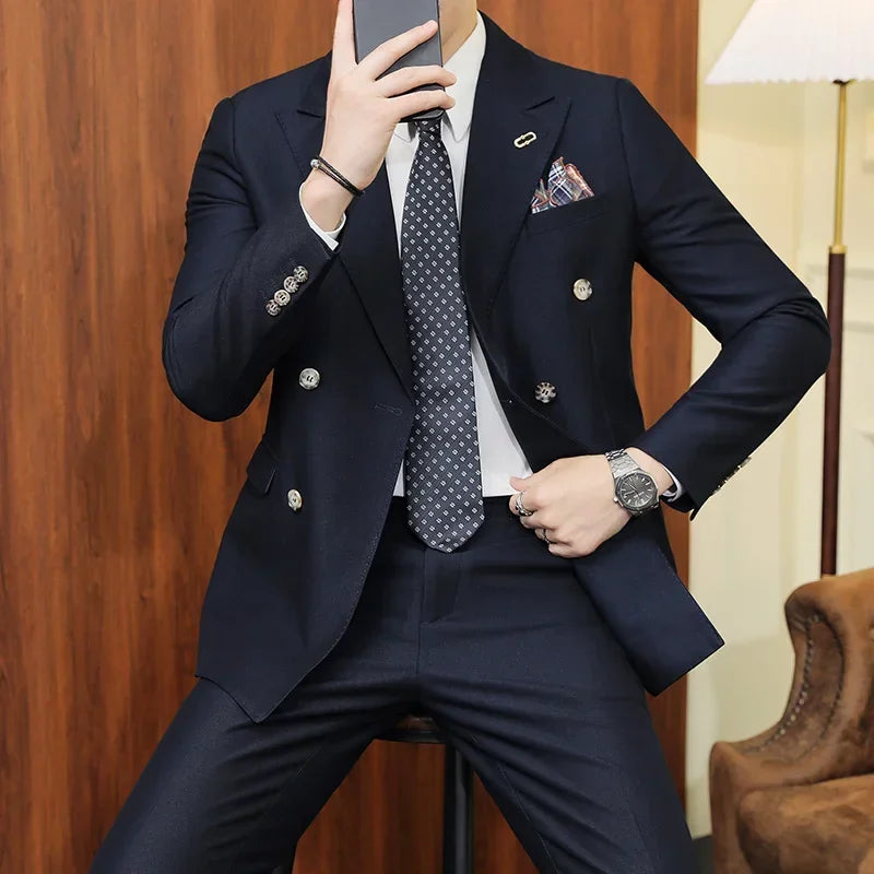 Tuxedo for Mens: Men Boutique Double Breasted Plaid Slim Business Wedding Suit