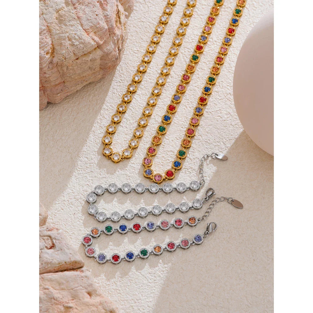 Yhpup Popular Shiny Cubic Zirconia Chain Luxury Necklace Bracelet Bangle Gold Color Platinum Plated Temperament Jewelry New