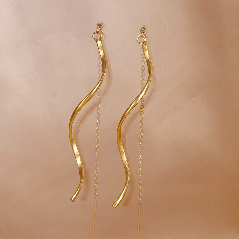 Accessories for Women Long Tassel Threader Earrings for Women Wave Shaped Simple Long Chain Earring Wedding Party Jewelry Gift
