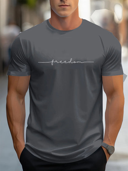 Men's 100% cotton summer fashionable casual loose plus size freedom graphic printed sports round neck short sleeved T-shirt top